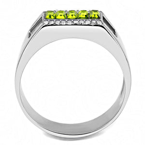 DA289 - High polished (no plating) Stainless Steel Ring with Top Grade Crystal  in Olivine color