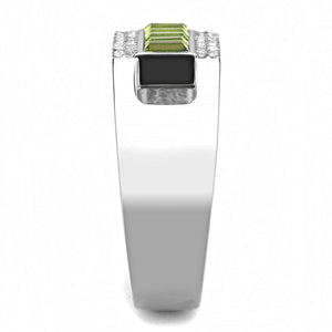 DA289 - High polished (no plating) Stainless Steel Ring with Top Grade Crystal  in Olivine color