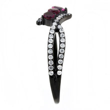 Load image into Gallery viewer, DA324 - IP Black(Ion Plating) Stainless Steel Ring with AAA Grade CZ  in Fuchsia