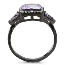Load image into Gallery viewer, DA346 - IP Black(Ion Plating) Stainless Steel Ring with AAA Grade CZ  in Amethyst