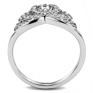 DA354 - High polished (no plating) Stainless Steel Ring with AAA Grade CZ  in Clear