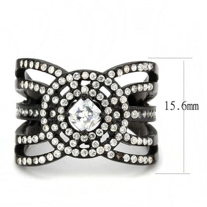DA363 - IP Black(Ion Plating) Stainless Steel Ring with AAA Grade CZ  in Clear