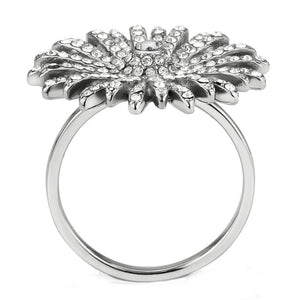 DA364 - High polished (no plating) Stainless Steel Ring with AAA Grade CZ  in Clear