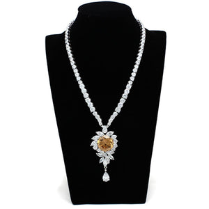 LO2323 - Rhodium Brass Jewelry Sets with AAA Grade CZ  in Champagne