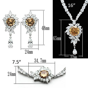 LO2323 - Rhodium Brass Jewelry Sets with AAA Grade CZ  in Champagne