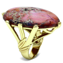 Load image into Gallery viewer, LO2432 - Gold Brass Ring with Synthetic Jade in Light Amethyst