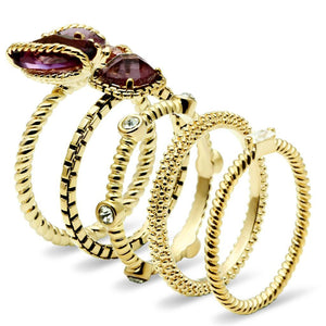 LO2502 - Gold Brass Ring with Synthetic Synthetic Glass in Amethyst