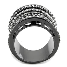 Load image into Gallery viewer, LO2967 - Ruthenium Brass Ring with Top Grade Crystal  in Black Diamond