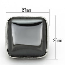Load image into Gallery viewer, LO3045 - Rhodium Brass Ring with Semi-Precious Agate in Jet