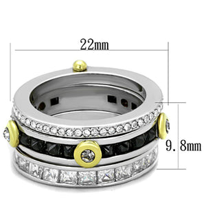 LO3287 - Reverse Two-Tone Brass Ring with AAA Grade CZ  in Black Diamond