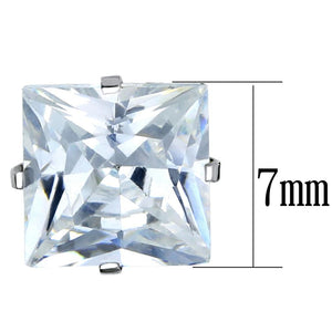 LO3315 - High polished (no plating) Stainless Steel Earrings with AAA Grade CZ  in Clear