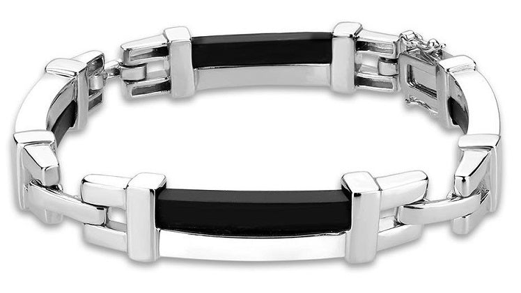 LOS331 - Rhodium Sterling Silver Bracelet with Leather in Jet