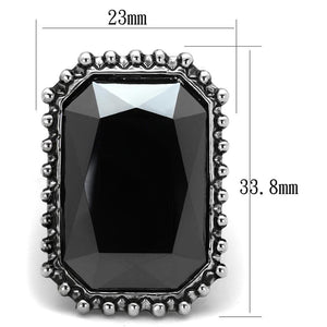 LO3532 - Rhodium Brass Ring with Top Grade Crystal  in Hematite