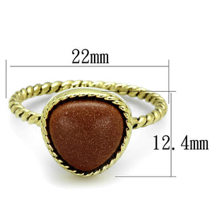 LO3543 - Gold Brass Ring with Synthetic Cat Eye in Brown