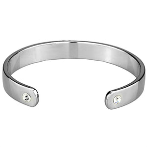 LO3636 - Reverse Two-Tone White Metal Bangle with Top Grade Crystal  in Clear