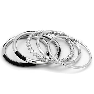 LO3640 - High polished (no plating) Stainless Steel Bangle with AAA Grade CZ  in Clear