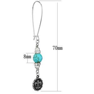 LO3807 - Antique Silver White Metal Earrings with Synthetic Turquoise in Turquoise
