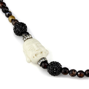 LO3814 - Ruthenium Brass Necklace with Synthetic Glass Bead in Multi Color