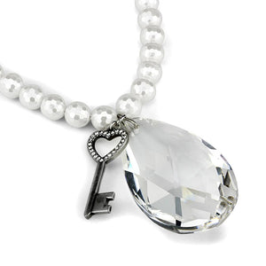LO3819 - Antique Silver White Metal Necklace with Synthetic Synthetic Glass in Clear