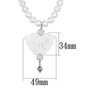LO3821 - Antique Silver White Metal Necklace with Synthetic Glass Bead in White