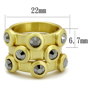 LO3917 - Gold & Brush Brass Ring with Top Grade Crystal  in Hematite