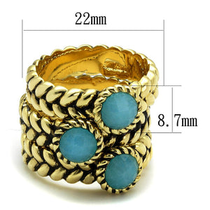 LO3922 - Gold Brass Ring with Synthetic Cat Eye in Sea Blue
