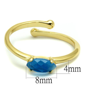 LO4064 - Flash Gold Brass Ring with Synthetic Cat Eye in Capri Blue