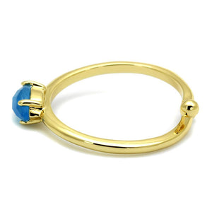 LO4064 - Flash Gold Brass Ring with Synthetic Cat Eye in Capri Blue