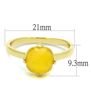LO4074 - Flash Gold Brass Ring with Synthetic Cat Eye in Topaz