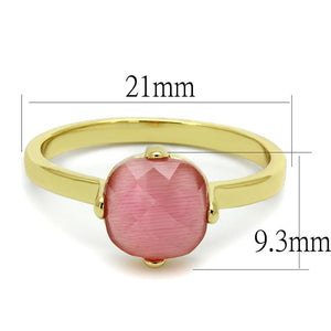 LO4075 - Flash Gold Brass Ring with Synthetic Cat Eye in Rose