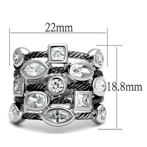 LO4083 - Rhodium Brass Ring with AAA Grade CZ  in Clear