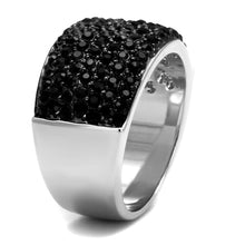 Load image into Gallery viewer, LO4086 - Rhodium+Hematite Brass Ring with Top Grade Crystal  in Jet