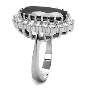 LO4094 - Rhodium Brass Ring with AAA Grade CZ  in Black Diamond