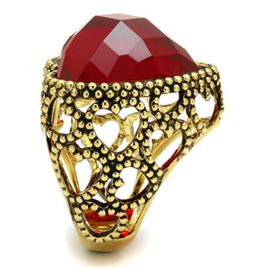 LO4102 - Gold Brass Ring with Synthetic Synthetic Glass in Garnet