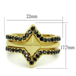 LO4113 - Gold Brass Ring with Top Grade Crystal  in Hematite