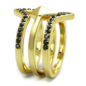 LO4113 - Gold Brass Ring with Top Grade Crystal  in Hematite