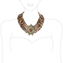 Load image into Gallery viewer, LO4210 - Antique Copper Brass Necklace with Synthetic Onyx in Garnet