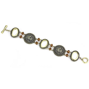 LO4221 - Antique Copper Brass Bracelet with Synthetic Synthetic Stone in Smoked Quartz