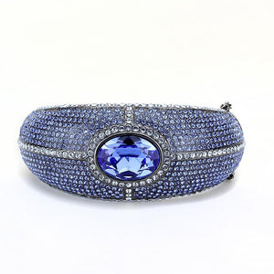 LO4283 - TIN Cobalt Black Brass Bangle with Top Grade Crystal  in Sapphire