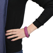 Load image into Gallery viewer, LO4303 - TIN Cobalt Black Brass Bangle with Top Grade Crystal  in Fuchsia