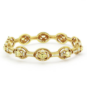 LO4335 - Gold Brass Bangle with AAA Grade CZ  in Citrine Yellow