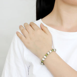 LO4653 - Antique Silver White Metal Bracelet with Synthetic Pearl in Olivine color