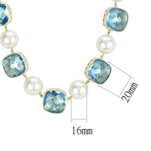 Load image into Gallery viewer, LO4706 - Gold Brass Necklace with Synthetic Synthetic Glass in Sea Blue