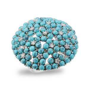 LO4750 - Rhodium Brass Ring with Top Grade Crystal in SeaBlue