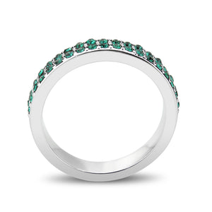 LO4755 - Rhodium Brass Ring with Top Grade Crystal in Emerald
