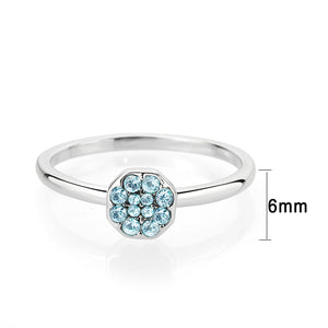 LO4764 - Rhodium Brass Ring with Top Grade Crystal in SeaBlue