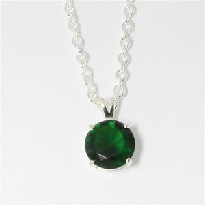LOA072 - Silver Brass Chain Pendant with Synthetic Spinel in Emerald