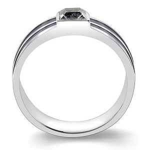 LOA1341 - High polished (no plating) Stainless Steel Ring with Top Grade Crystal  in Black Diamond