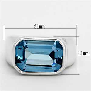 LOS673 - Silver 925 Sterling Silver Ring with Synthetic Spinel in Sea Blue