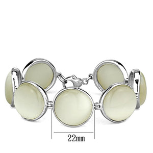 LOS762 - High-Polished 925 Sterling Silver Bracelet with Synthetic Cat Eye in White